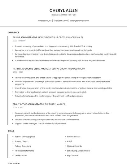 Billing Administrator Resume