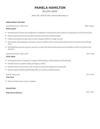Billing Agent Resume