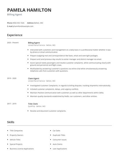 Billing Agent Resume