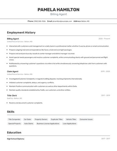 Billing Agent Resume