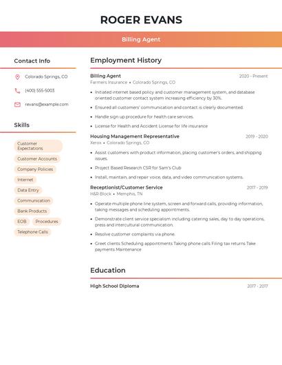 Billing Agent Resume