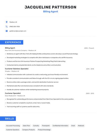 Billing Agent Resume