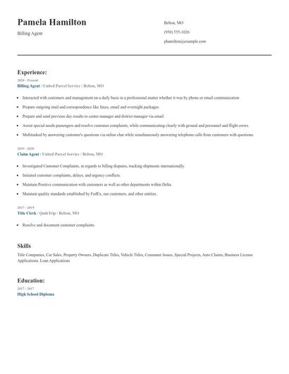 Billing Agent Resume