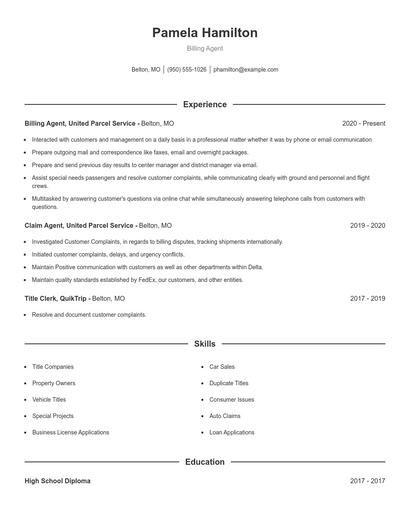Billing Agent Resume