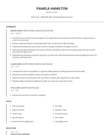 Billing Agent Resume