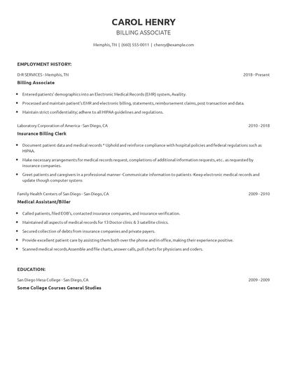 Billing Associate Resume