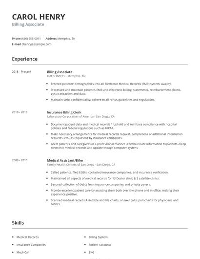 Billing Associate Resume