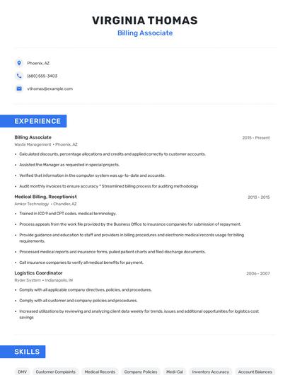 Billing Associate Resume
