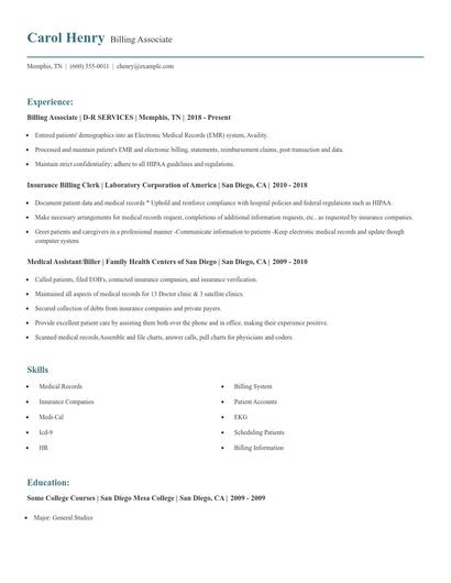 Billing Associate Resume