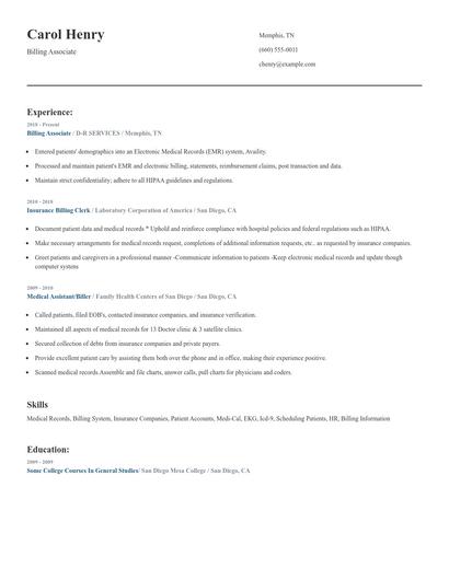 Billing Associate Resume