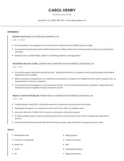Billing Associate Resume