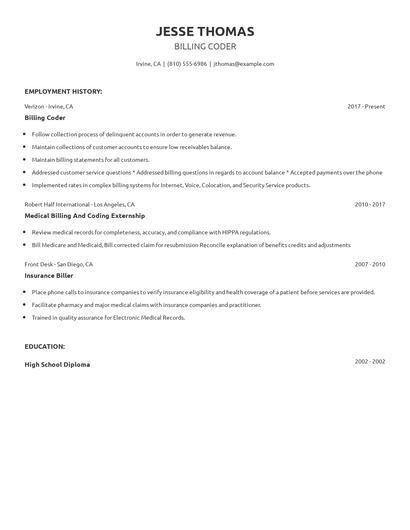 Billing Coder Resume