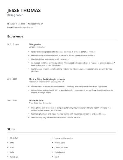 Billing Coder Resume
