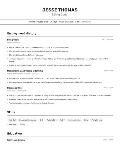 Billing Coder Resume