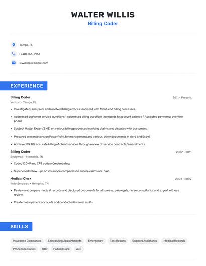 Billing Coder Resume