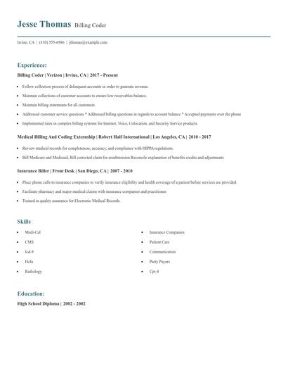 Billing Coder Resume