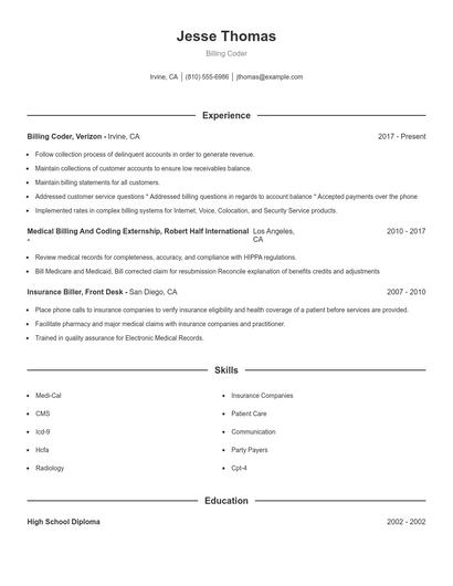 Billing Coder Resume