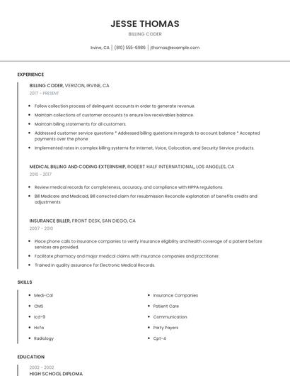 Billing Coder Resume