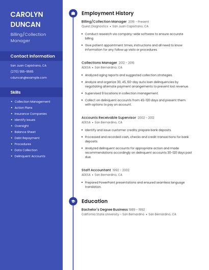 Billing/Collection Manager Resume
