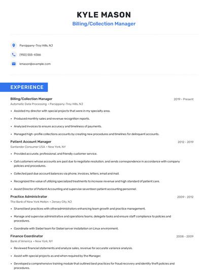 Billing/Collection Manager Resume