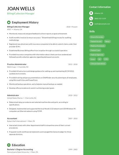 Billing/Collection Manager Resume