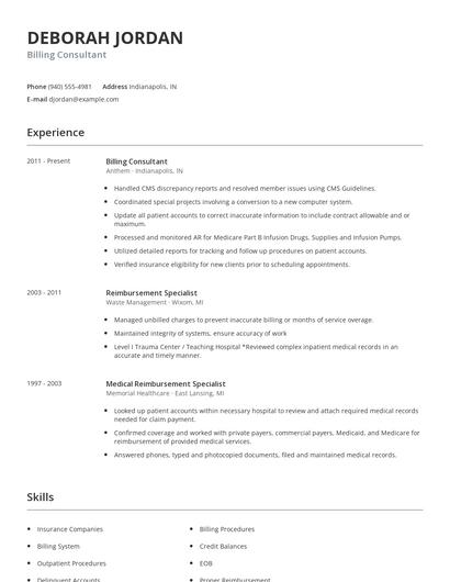 Billing Consultant Resume