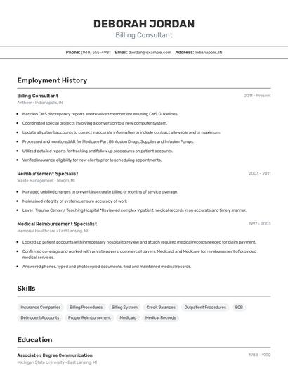 Billing Consultant Resume