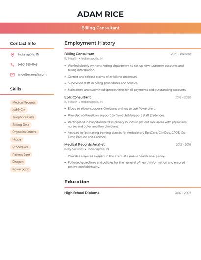 Billing Consultant Resume