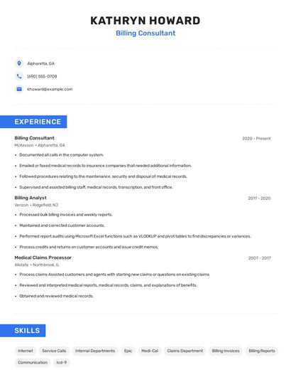 Billing Consultant Resume