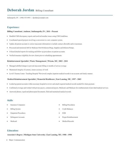 Billing Consultant Resume