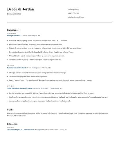 Billing Consultant Resume
