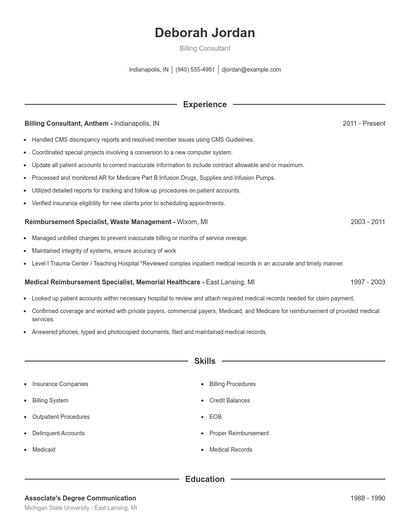 Billing Consultant Resume