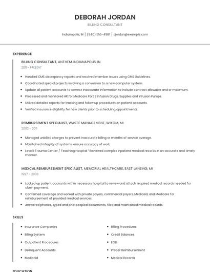 Billing Consultant Resume