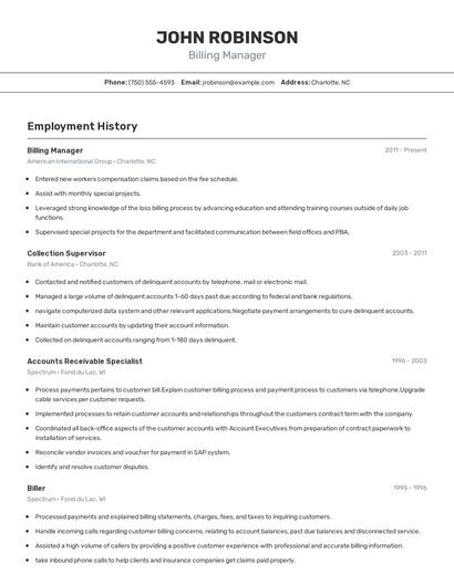 Billing Manager Resume