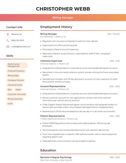 Billing Manager Resume