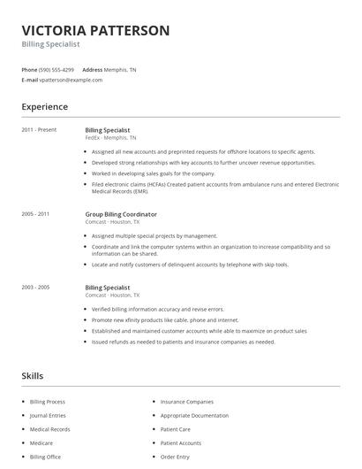 Billing Specialist Resume