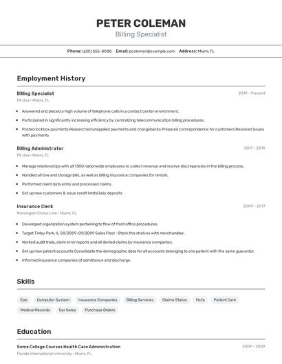 Billing Specialist Resume