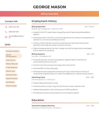Billing Specialist Resume