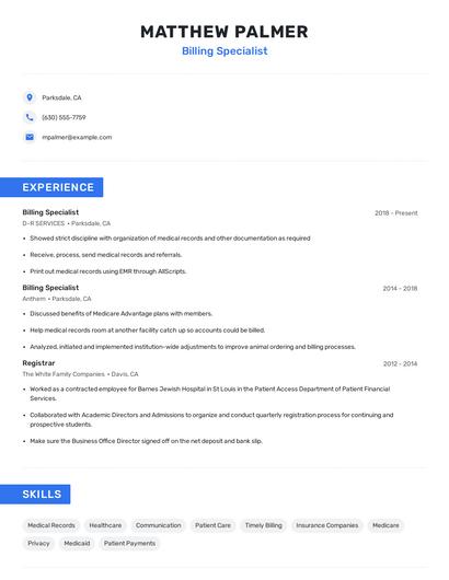 Billing Specialist Resume