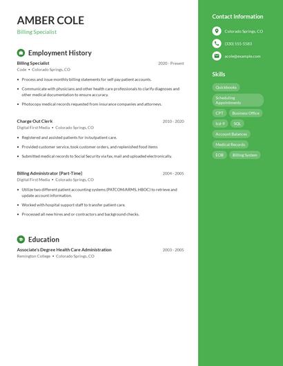 Billing Specialist Resume