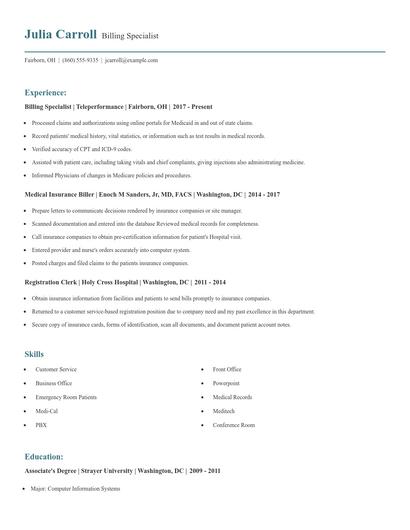 Billing Specialist Resume