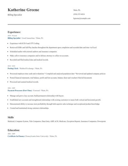 Billing Specialist Resume