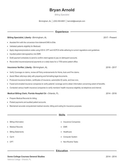 Billing Specialist Resume