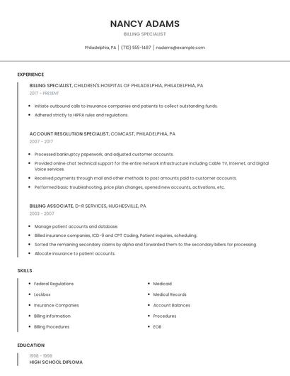 Billing Specialist Resume