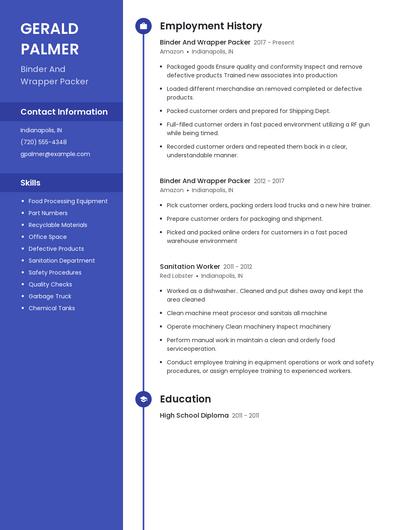 Binder And Wrapper Packer Resume