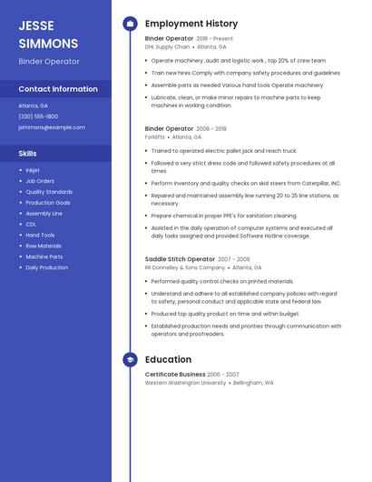 Binder Operator Resume