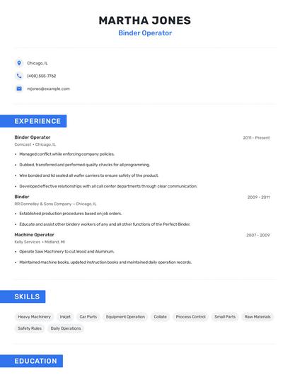 Binder Operator Resume