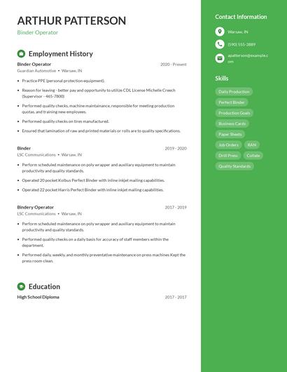 Binder Operator Resume