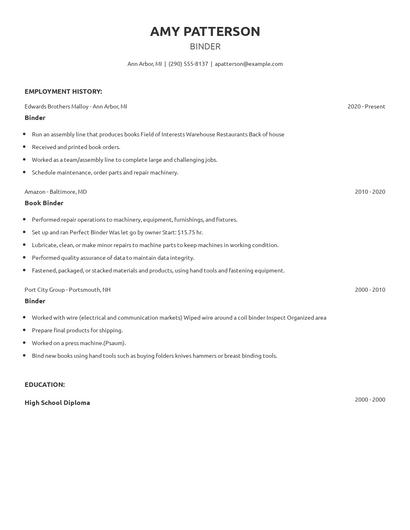 Binder Resume