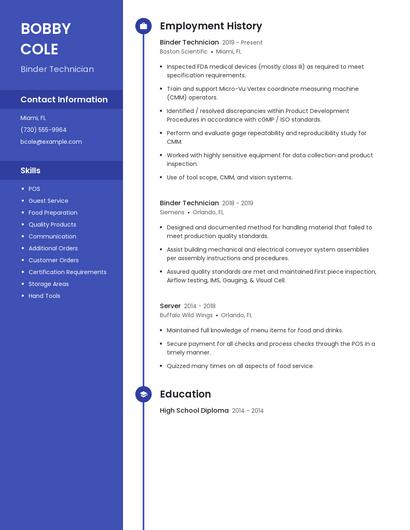 Binder Technician Resume